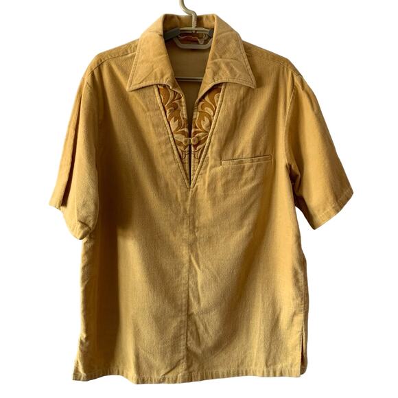 Vintage Ka Lani Hawaii 60's Yellow Corduroy Men's Pullover Shirt Sz S